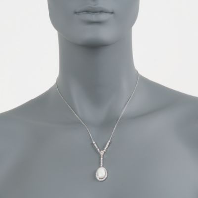 Opal and .70 ct. t.w. Diamond Y-Necklace in 14kt White Gold. 16" &mdash; Alt Image 3