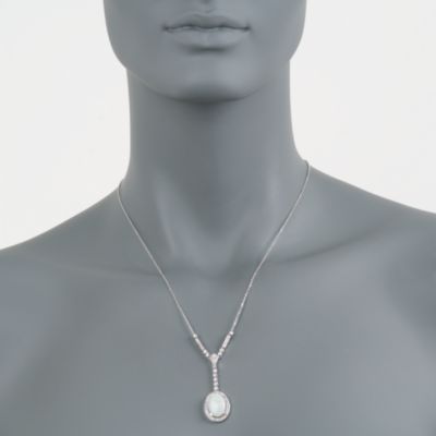 Opal and .70 ct. t.w. Diamond Y-Necklace in 14kt White Gold. 16" &mdash; Alt Image 4