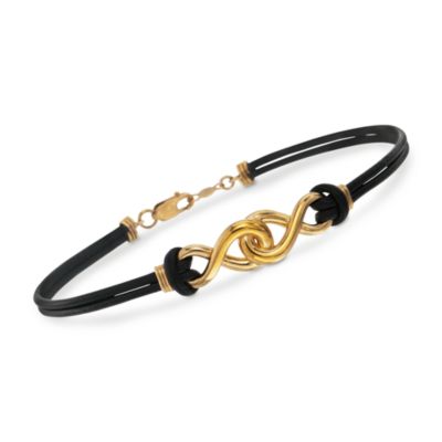 14kt Yellow Gold Infinity Bracelet With Black Leather Cords &mdash; Alt Image 1