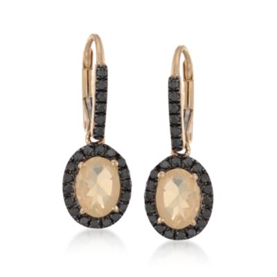 Opal and .36 ct. t.w. Black Diamond Earrings in 14kt Yellow Gold &mdash; Alt Image 1
