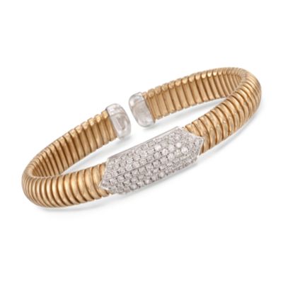 2.15 ct. t.w. Diamond Centerpiece Ribbed Cuff Bracelet in 14kt Two-Tone Gold. 7" &mdash; Alt Image 1