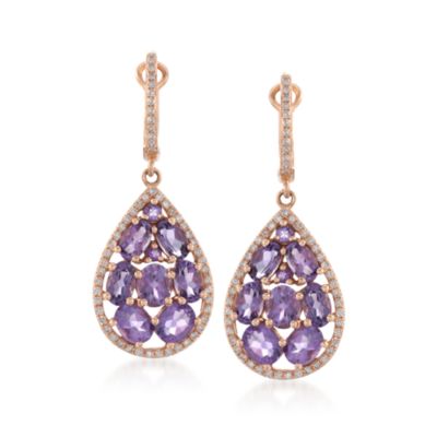 3.75 ct. t.w. Amethyst and .36 ct. t.w. Diamond Drop Earrings in 14kt Rose Gold &mdash; Alt Image 1