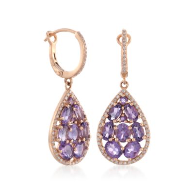 3.75 ct. t.w. Amethyst and .36 ct. t.w. Diamond Drop Earrings in 14kt Rose Gold &mdash; Alt Image 3