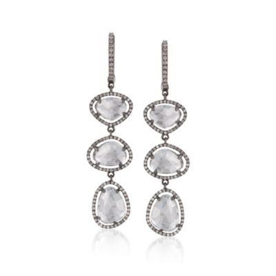 10.00 ct. t.w. White Topaz Slice Earrings With .97 ct. t.w. Diamonds in 14kt White Gold &mdash; Alt Image 1