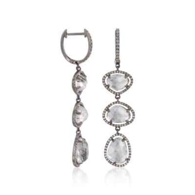 10.00 ct. t.w. White Topaz Slice Earrings With .97 ct. t.w. Diamonds in 14kt White Gold &mdash; Alt Image 3