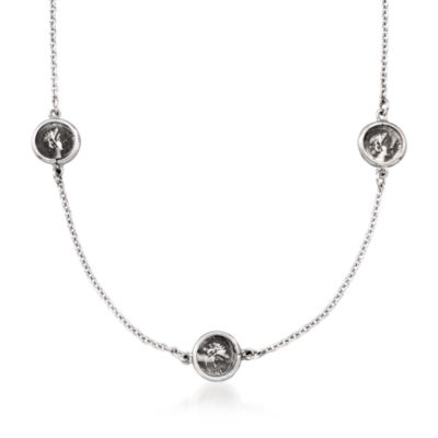 1884 Collection Sterling Silver Station Necklace With Five Coins. 18" &mdash; Alt Image 1