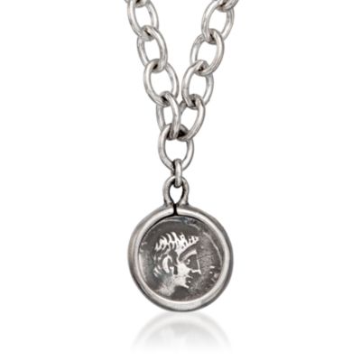1884 Collection Sterling Silver Open Link Charm Necklace With Coin. 22" &mdash; Alt Image 1