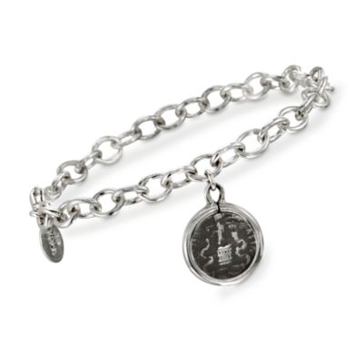1884 Collection Sterling Silver Open Link Charm Bracelet With Coin. 7.5" &mdash; Alt Image 1