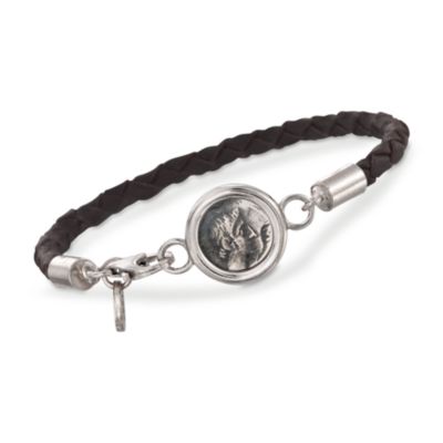 1884 Collection Purple Leather and Sterling Silver 'trevi' Bracelet With Coin. 7.5" &mdash; Alt Image 1