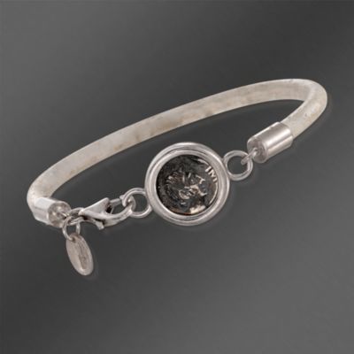 1884 Collection White Leather and Sterling Silver 'trevi' Bracelet With Coin. 7.5" &mdash; Alt Image 1