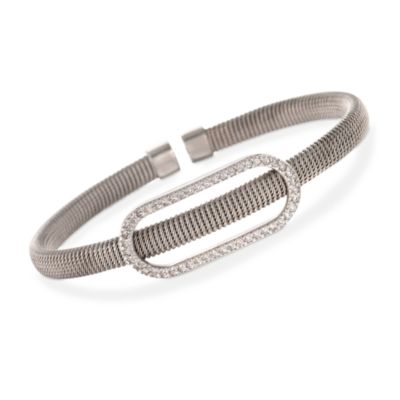 .75 ct. t.w. CZ Cabled Cuff Bracelet in Sterling Silver. 7" &mdash; Alt Image 1