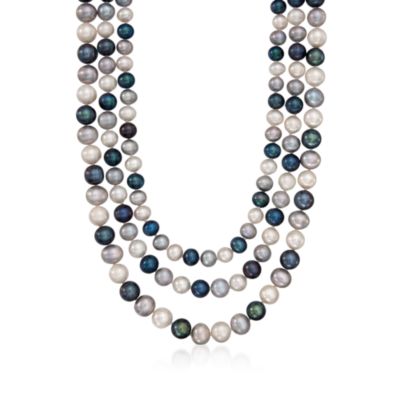 Triple-Strand Multicolored Pearl Necklace in Sterling Silver &mdash; Alt Image 1