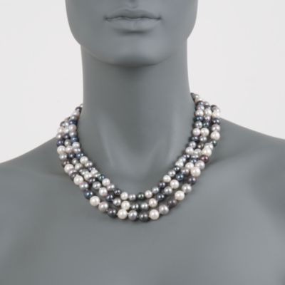 Triple-Strand Multicolored Pearl Necklace in Sterling Silver &mdash; Alt Image 3