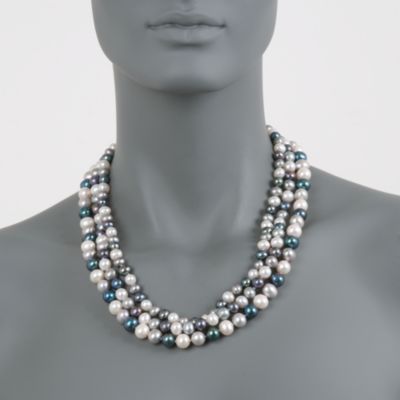 Triple-Strand Multicolored Pearl Necklace in Sterling Silver &mdash; Alt Image 4