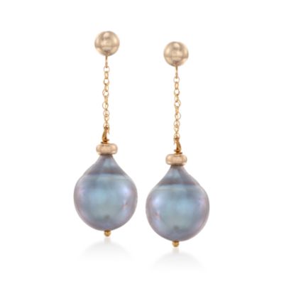 11-12mm Gray Baroque Pearl Chain-Link Earrings in 14kt Yellow Gold &mdash; Alt Image 1