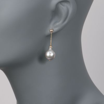 11-12mm Gray Baroque Pearl Chain-Link Earrings in 14kt Yellow Gold &mdash; Alt Image 2