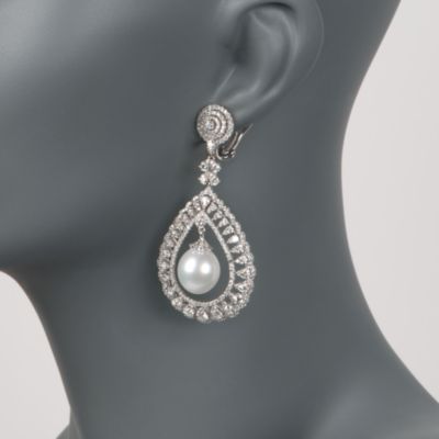 8.35 ct. t.w. Diamond and 12.5-13mm Cultured South Sea Pearl Drop Earrings in 18kt White Gold &mdash; Alt Image 2