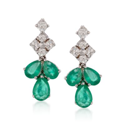 2.70 ct. t.w. Emerald and .70 ct. t.w. Diamond Earrings in 14kt White Gold &mdash; Alt Image 1