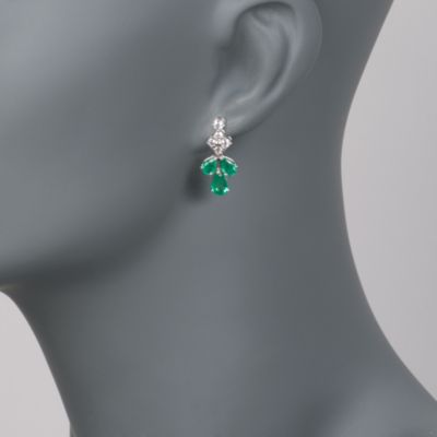 2.70 ct. t.w. Emerald and .70 ct. t.w. Diamond Earrings in 14kt White Gold &mdash; Alt Image 2