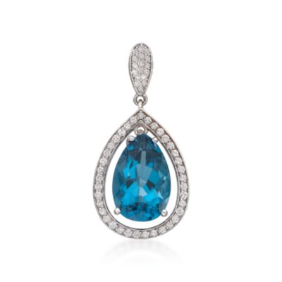 7.75 Carat London Blue Topaz and .70 ct. t.w. Diamond Pendant in 14kt White Gold &mdash; Alt Image 1