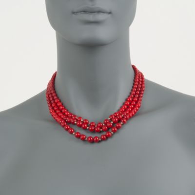 Three-Strand Graduated Coral Bead Necklace in 14kt Yellow Gold &mdash; Alt Image 2