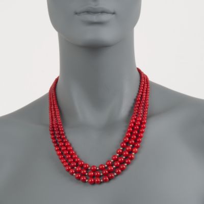 Three-Strand Graduated Coral Bead Necklace in 14kt Yellow Gold &mdash; Alt Image 4