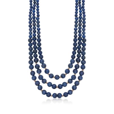 Three-Strand Graduated Lapis Bead Necklace in 14kt Yellow Gold &mdash; Alt Image 1