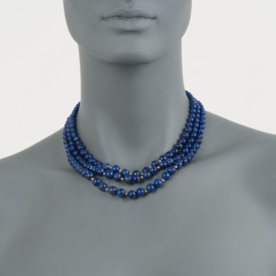 Three-Strand Graduated Lapis Bead Necklace in 14kt Yellow Gold &mdash; Alt Image 2