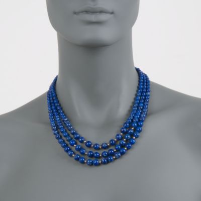 Three-Strand Graduated Lapis Bead Necklace in 14kt Yellow Gold &mdash; Alt Image 3