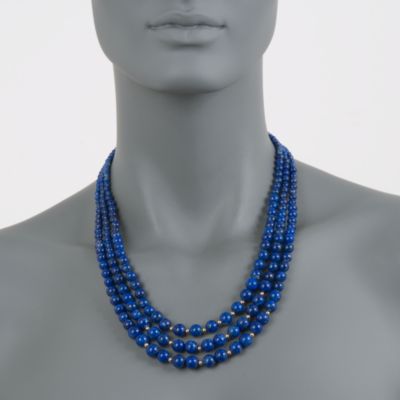 Three-Strand Graduated Lapis Bead Necklace in 14kt Yellow Gold &mdash; Alt Image 4