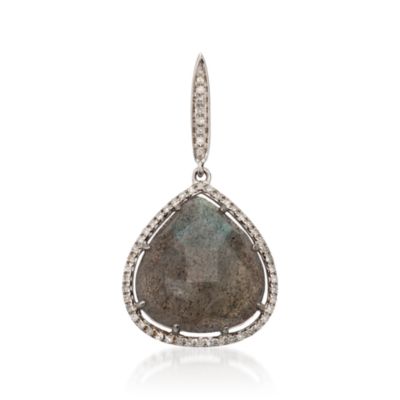 Labradorite and .20 ct. t.w. Diamond Pendant in 14kt White Gold &mdash; Alt Image 1