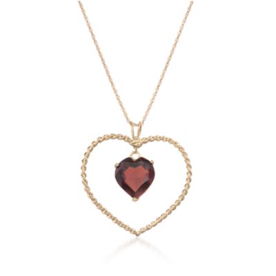 3.00 Carat Garnet Heart Necklace in 14kt Yellow Gold. 18" &mdash; Alt Image 1