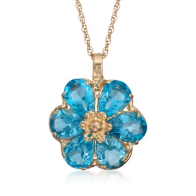 3.00 ct. t.w. Blue Topaz Flower Necklace in 14kt Yellow Gold. 18" &mdash; Alt Image 1