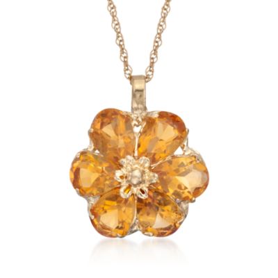 2.10 ct. t.w. Citrine Flower Necklace in 14kt Yellow Gold. 18" &mdash; Alt Image 1