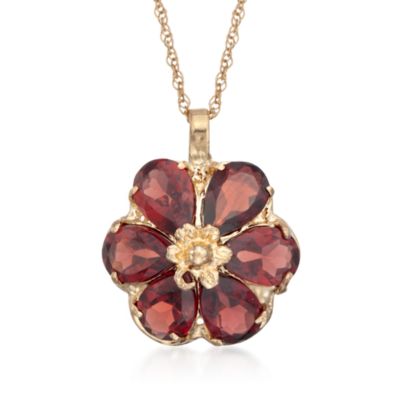2.10 ct. t.w. Garnet Flower Necklace in 14kt Yellow Gold. 18" &mdash; Alt Image 1