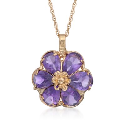 2.10 ct. t.w. Amethyst Flower Necklace in 14kt Yellow Gold. 18" &mdash; Alt Image 1