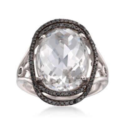 Oval Rock Crystal and .26 ct. t.w. Black Diamond Ring in Sterling Silver &mdash; Alt Image 1
