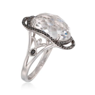 Oval Rock Crystal and .26 ct. t.w. Black Diamond Ring in Sterling Silver &mdash; Alt Image 3