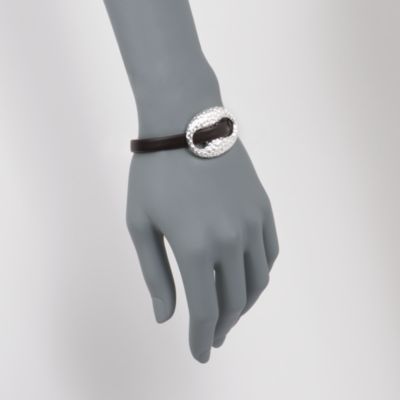 Sterling Silver Brushed Centerpiece and Brown Leather Bracelet. 7.5" &mdash; Alt Image 2