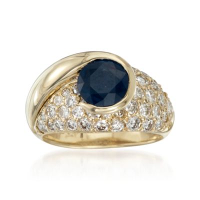 C. 1990 Vintage Jose Hess Sapphire and Pave Diamond Ring in 14kt Yellow Gold. Size 6.5 &mdash; Alt Image 1