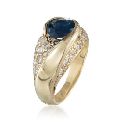 C. 1990 Vintage Jose Hess Sapphire and Pave Diamond Ring in 14kt Yellow Gold. Size 6.5 &mdash; Alt Image 3