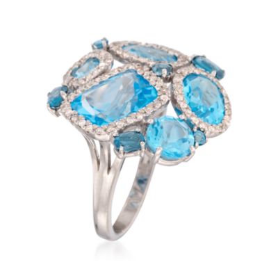 9.65 ct. t.w. Blue and White Topaz Cluster Ring in Sterling Silver &mdash; Alt Image 3