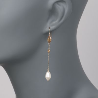 1.90 ct. t.w. Citrine and Pearl Linear Chain Earrings in 14kt Yellow Gold &mdash; Alt Image 2