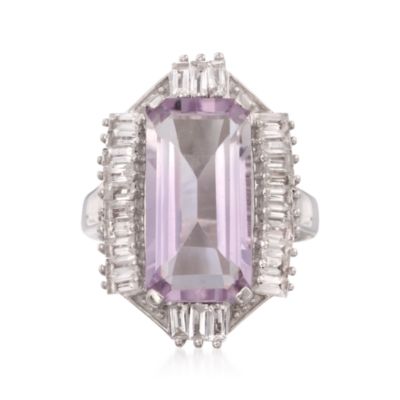 8.15 Carat Rectangular Rose De France Amethyst and White Topaz Ring in Sterling Silver &mdash; Alt Image 1
