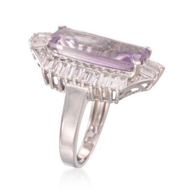 8.15 Carat Rectangular Rose De France Amethyst and White Topaz Ring in Sterling Silver &mdash; Alt Image 3