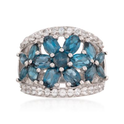 5.75 ct. t.w. London Blue and 1.30 ct. t.w. White Topaz Floral Ring in Sterling Silver &mdash; Alt Image 1