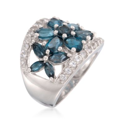 5.75 ct. t.w. London Blue and 1.30 ct. t.w. White Topaz Floral Ring in Sterling Silver &mdash; Alt Image 3