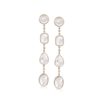 25.00 ct. t.w. White Topaz and .36 ct. t.w. Diamond Linear Earrings in 18kt Yellow Gold &mdash; Alt Image 1