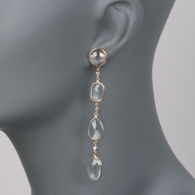 25.00 ct. t.w. White Topaz and .36 ct. t.w. Diamond Linear Earrings in 18kt Yellow Gold &mdash; Alt Image 2