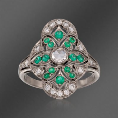 Kwiat .25 ct. t.w. Emerald and .35  ct. t.w. Diamond Fancy Ring in 18kt White Gold &mdash; Alt Image 1